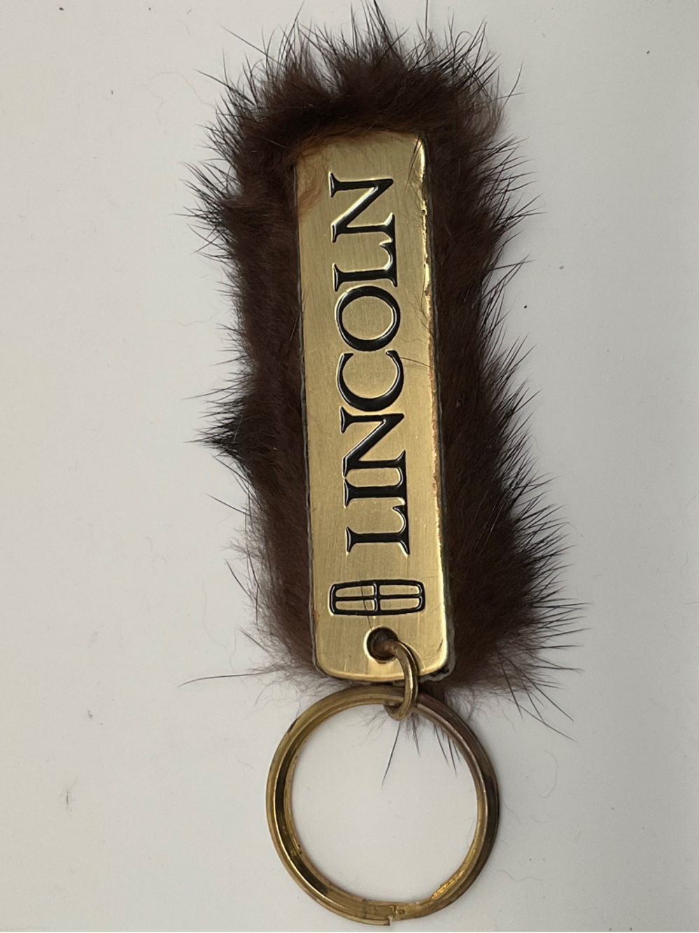 LINCOLN Brown Faux Fur Keychain with Gold-Tone